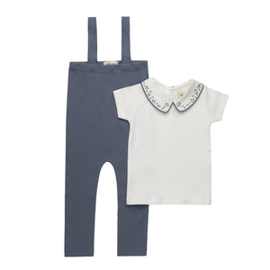 Baby Boy Bodysuit and Overalls | Floral Embroidered Collar Collection | Ivory/Blue | Ely's & Co | SS26