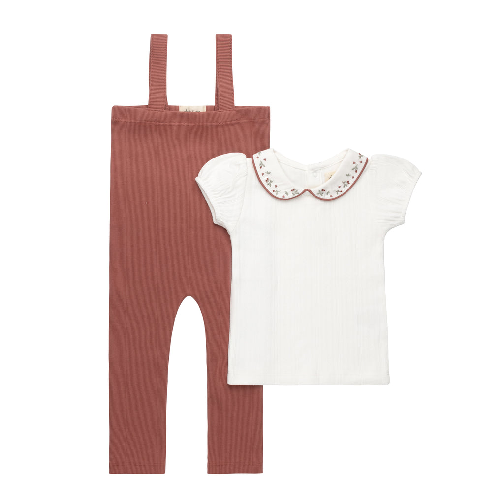 Baby Girl Bodysuit and Overalls |  Floral Embroidered Collar Collection | Ivory/Pink | Ely's & Co | SS26