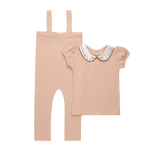 Baby Girl Bodysuit and Overalls |  Floral Embroidered Collar Collection | Pink | Ely's & Co | SS26