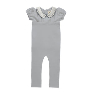 Baby Boy Bodysuit and Overalls | Floral Embroidered Collar Collection | Blue | Ely's & Co | SS26