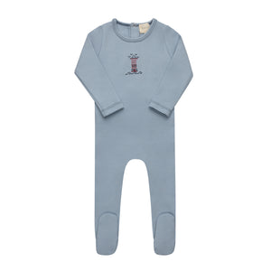 Baby Boy Footie | Cotton Cross Stich Lighthouse Collection | Blue | Aurora | SS26