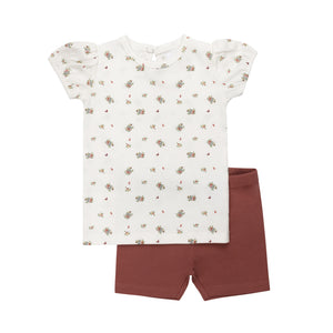 Baby Girl Tshirt + Shorts | Jersey Cotton Floral Print Collection | Ivory/Pink| Aurora | SS26