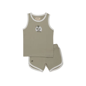 Baby Boy Terry Tank and Shorts | Ribbed Printed Palm Collection | Sage | Ely's & Co | SS26