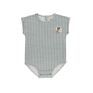 Baby Boy Romper | Jersey Cotton Owl Gingham Collection | Blue | Ely's & Co | SS26