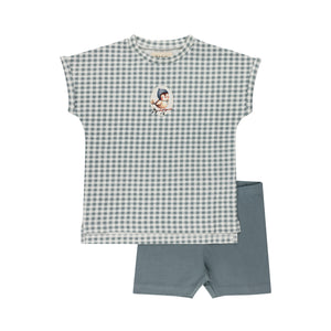Baby Boy Tee & Shorts |  Jersey Cotton Owl Gingham Collection | Blue | Ely's & Co | SS26