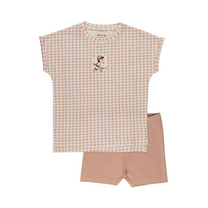 Baby Girl Tee and Shorts |  Jersey Cotton Owl Gingham Collection | Blush | Ely's & Co | SS26