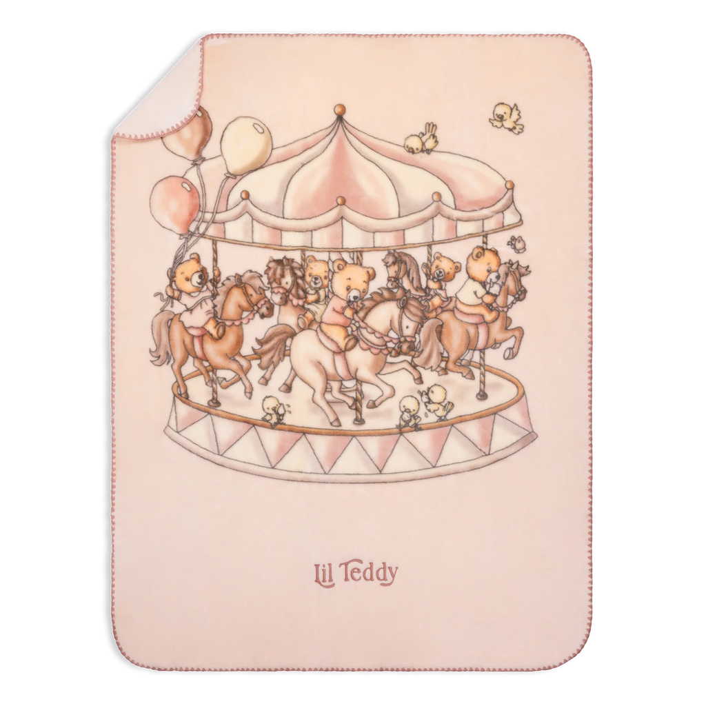 Baby Girl Blanket | Bigger Teddy's Merry Go Snuggle | Sugary Pink | Lil Teddy
