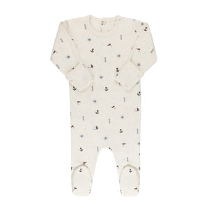 Baby Boy  Footie + Hat | Printed Nautical | Ivory | Ely's & Co