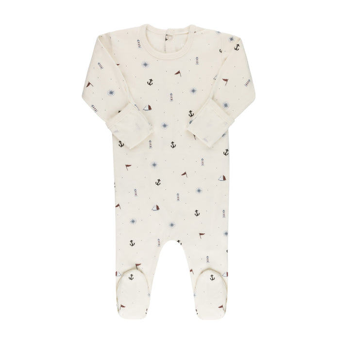 Baby Boy  Footie + Hat | Printed Nautical | Ivory | Ely's & Co