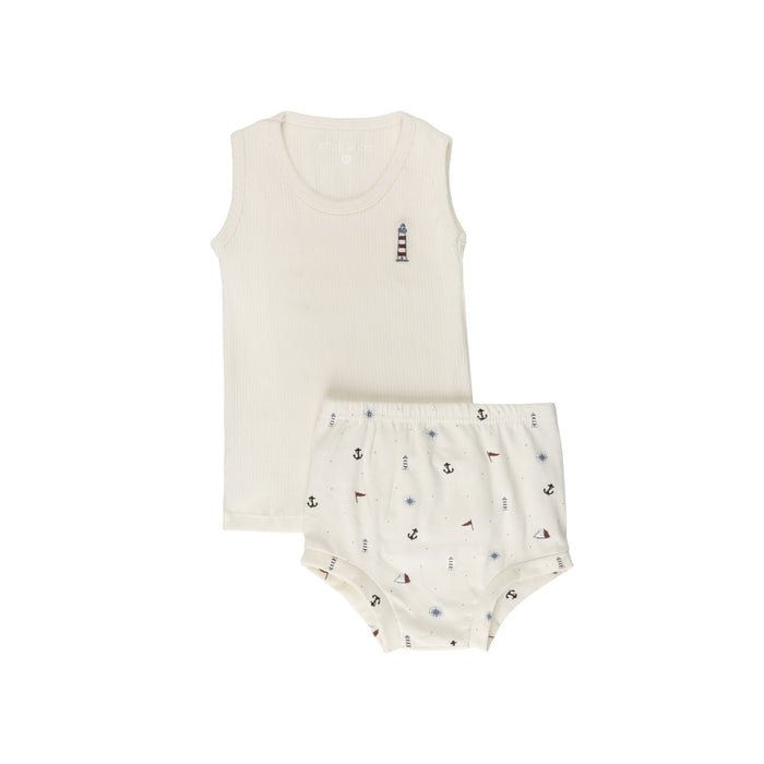 Baby Boy Tee + Bloomers Set | Printed Nautical  | Ivory | Ely’s & Co
