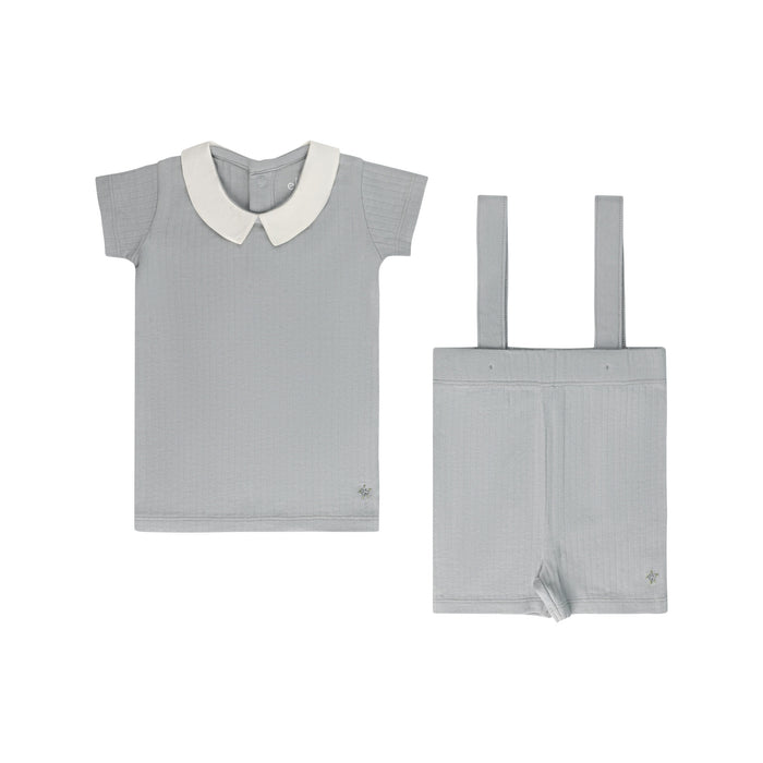 Baby Boy Short Suspender Set | Wide Rib Rosebud | Blue/Blue | Ely's & Co