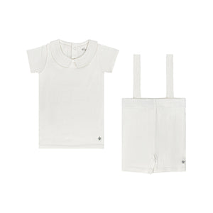 Baby Boy Short Suspender Set | Wide Rib Rosebud | Blue/Ivory | Ely's & Co