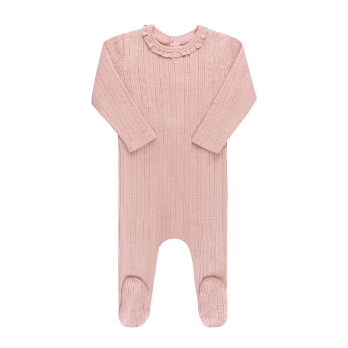 Baby Girl Footie + Hat + Bib | Lace Trim Pointelle | Pink | Ely's & Co