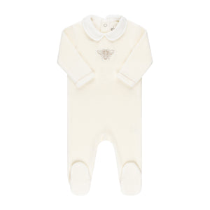 Baby Girl Footie + Hat | Velour Embroidered | Metallic Bee | Ivory/Rosegold | Ely's & Co. | AW23
