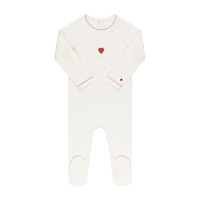 Baby Girl Footie + Hat | Embroidered Heart | Ivory/Red | Ely's & Co