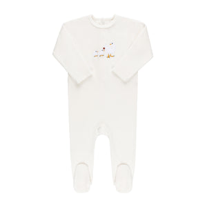 Baby Girl Footie + Hat | Velour Sherpa Ducklings | Cream | Ely's & Co. | AW23