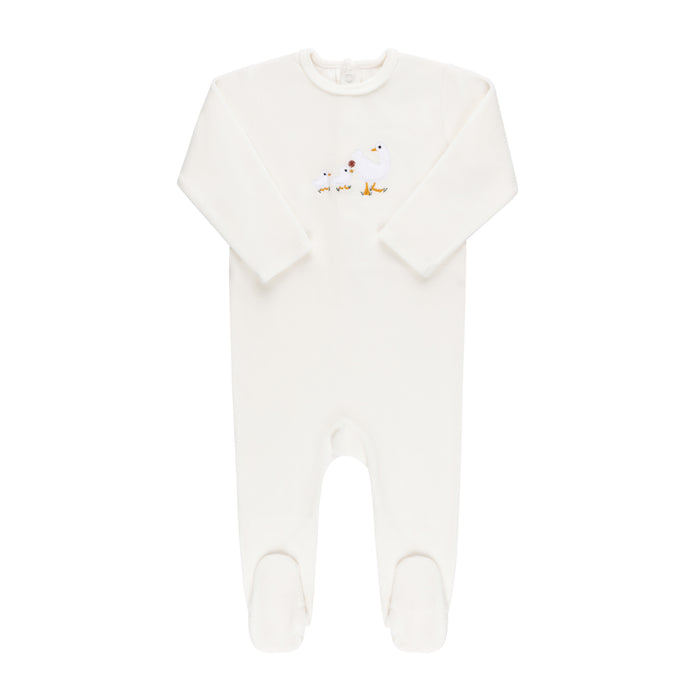 Baby Girl Footie + Hat | Velour Sherpa Ducklings | Cream | Ely's & Co. | AW23