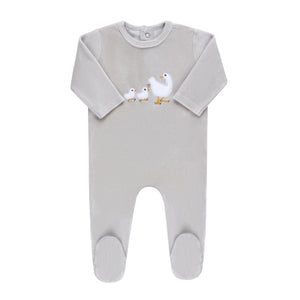 Baby Boy Footie + Hat | Velour Sherpa Ducklings | Taupe | Ely's & Co. | AW23