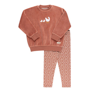 Baby Girl 2 Piece Outfit | Velour Sherpa Ducklings | Pink | Ely's & Co. | AW23
