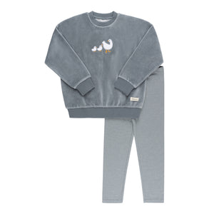 Baby Boy 2 Piece Outfit | Velour Sherpa Ducklings | Blue | Ely's & Co. | AW23