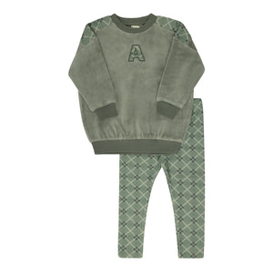 Baby Boy Sweatshirt + Leggings | Velour Plaid Bear Collection | Blue | Ely's & Co | Aw25