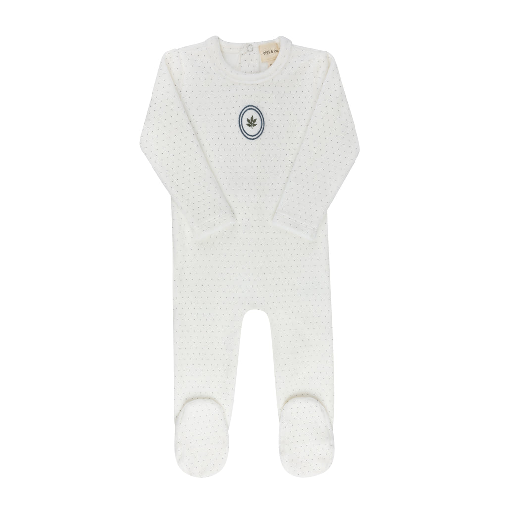 Baby Boy Footie | Embroidered Floral Dot Collection | Blue | Ely's & Co | AW26