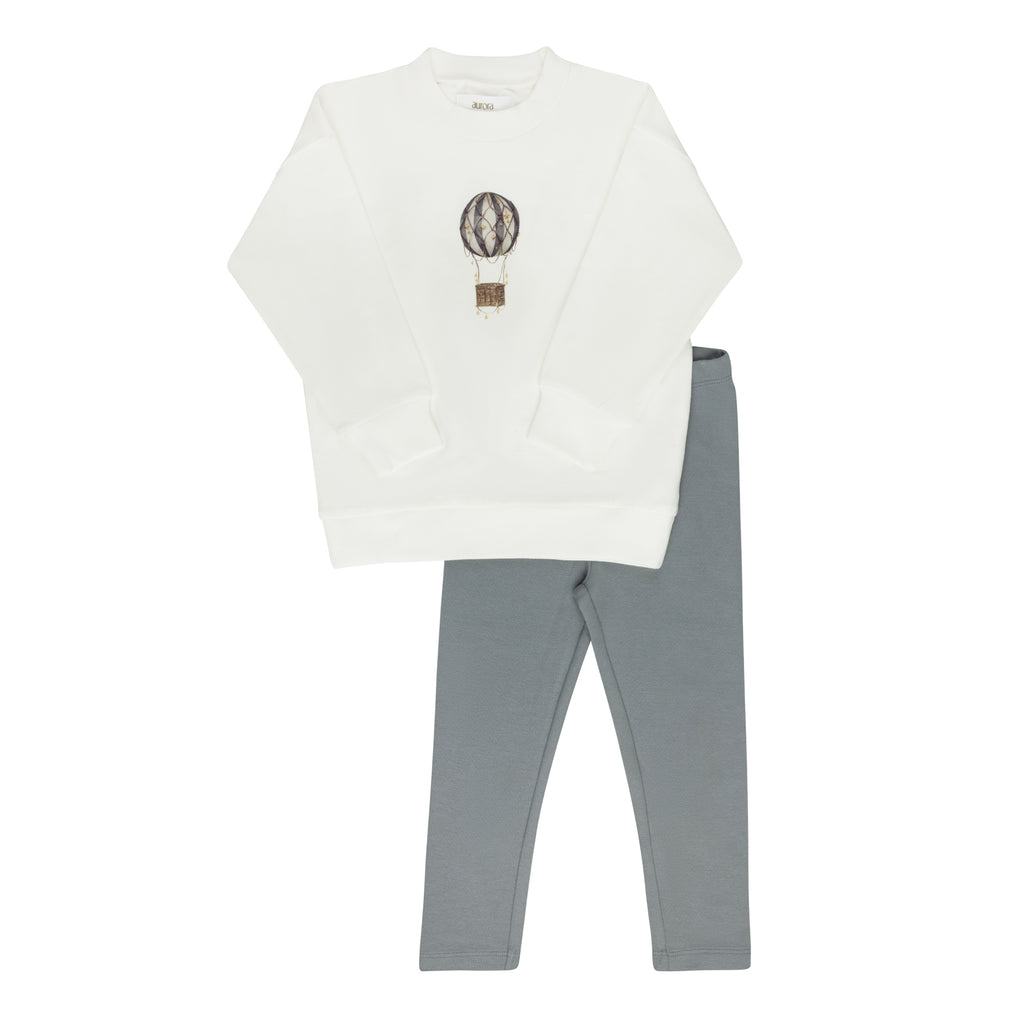 Baby Boy Lounge Set | French Terry Hot Air Balloon Collection | Ivory/Blue | Aurora | AW25