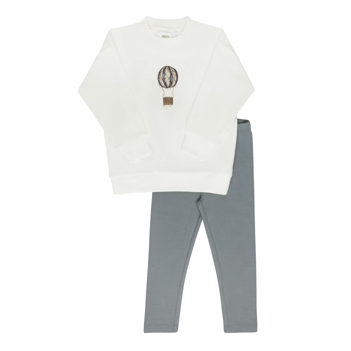 Baby Boy Lounge Set | French Terry Hot Air Balloon Collection | Ivory/Blue | Aurora | AW25