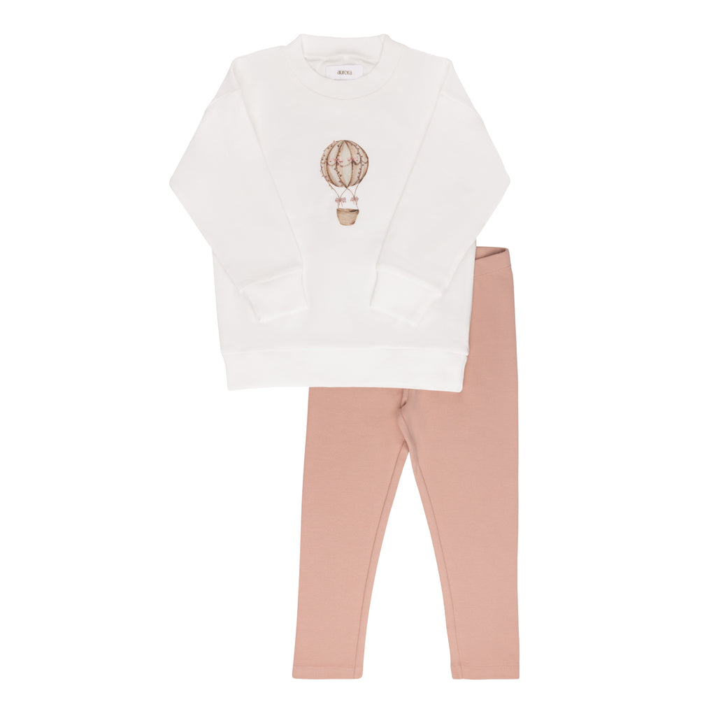 Baby Girl Lounge Set | French Terry Hot Air Balloon Collection | Ivory/Pink | Aurora | AW25