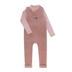 Baby Girl Mockneck Bodysuit & Overall | Embroidered Bear Collection | Pink | Aurora | AW26