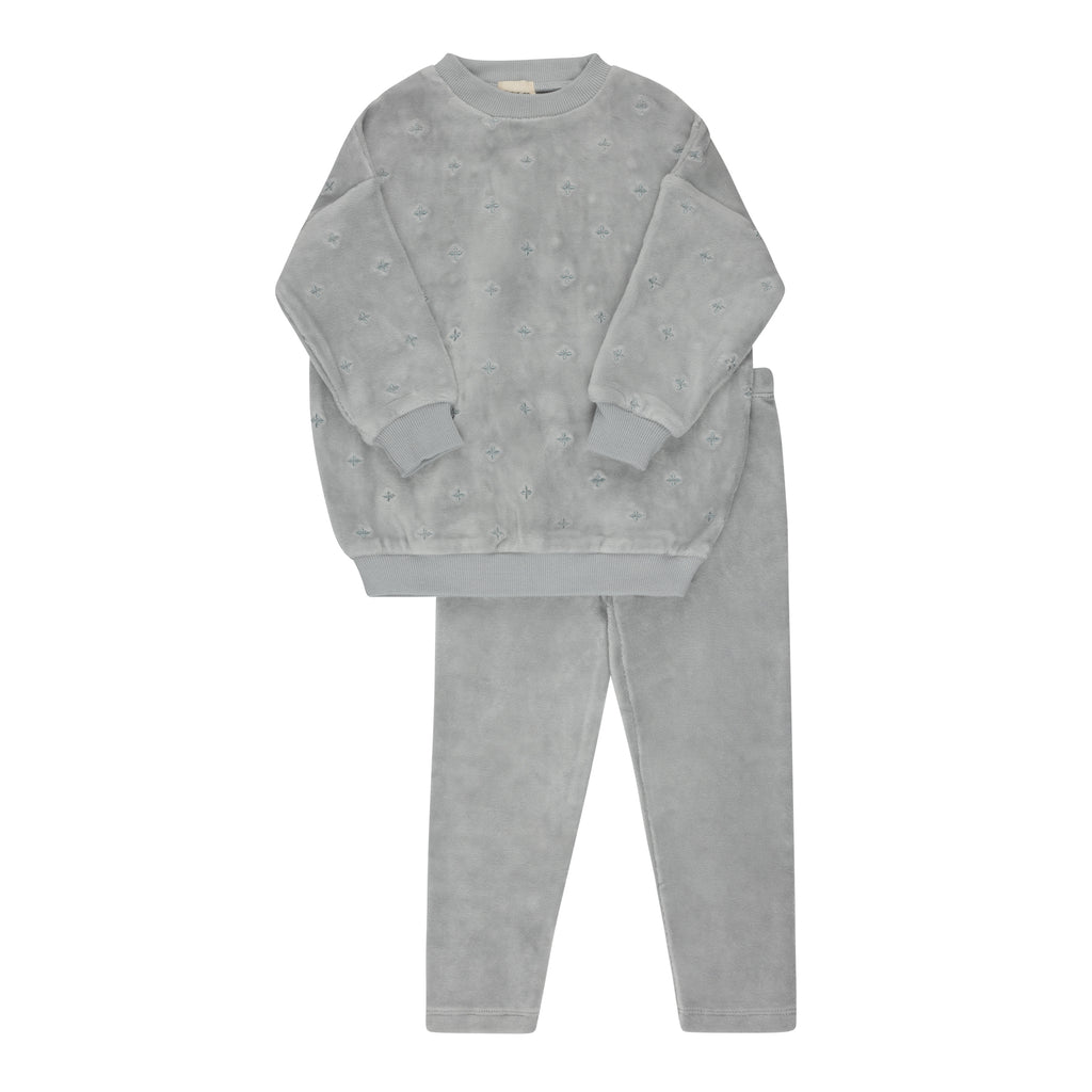 Baby Boy Lounge Set | Velour Embroidered Floral | Blue | Ely's & Co | Aw25