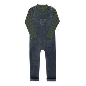 Baby Boy Overall + Turtle Neck | Velour Plaid Bear Collection | Navy | Ely's & Co | Aw25