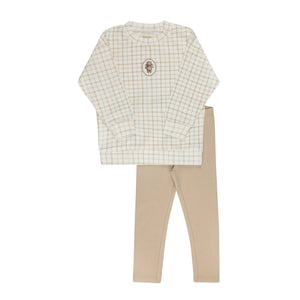 Baby Boy Lounge Set |  Plaid Sheep Collection | Beige | Ely's & Co | Aw25