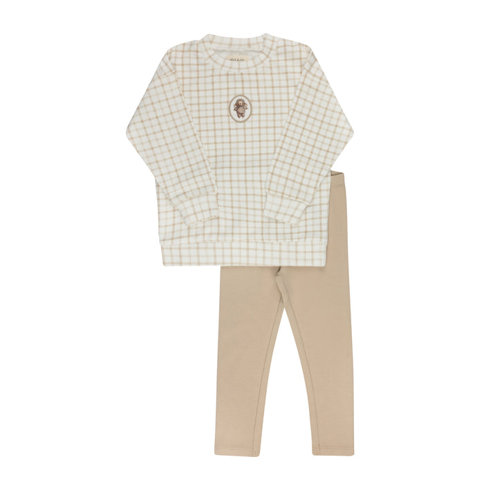 Baby Boy Lounge Set |  Plaid Sheep Collection | Beige | Ely's & Co | Aw25