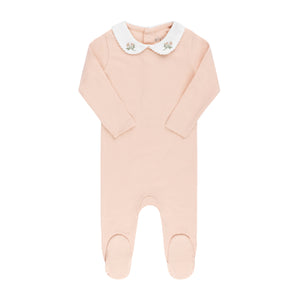Baby Girl Footie + Hat | Jersey Cotton | Embroidered Collar | Pink | Ely's & Co. | AW23