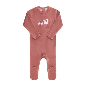 Baby Girl Footie + Hat | Velour Sherpa Ducklings | Pink | Ely's & Co. | AW23