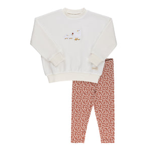 Baby Girl 2 Piece Outfit | Velour Sherpa Ducklings | Cream | Ely's & Co. | AW23