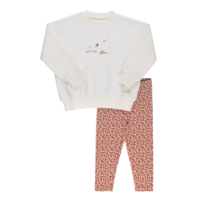 Baby Girl 2 Piece Outfit | Velour Sherpa Ducklings | Cream | Ely's & Co. | AW23