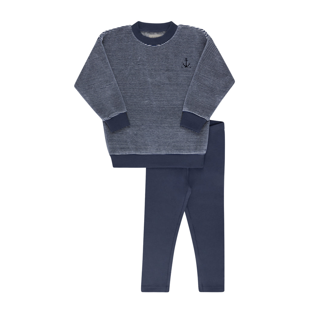 Baby Boy Lounge Set | Velour Stripe Collection | Dark Blue | Ely's & Co | Aw25