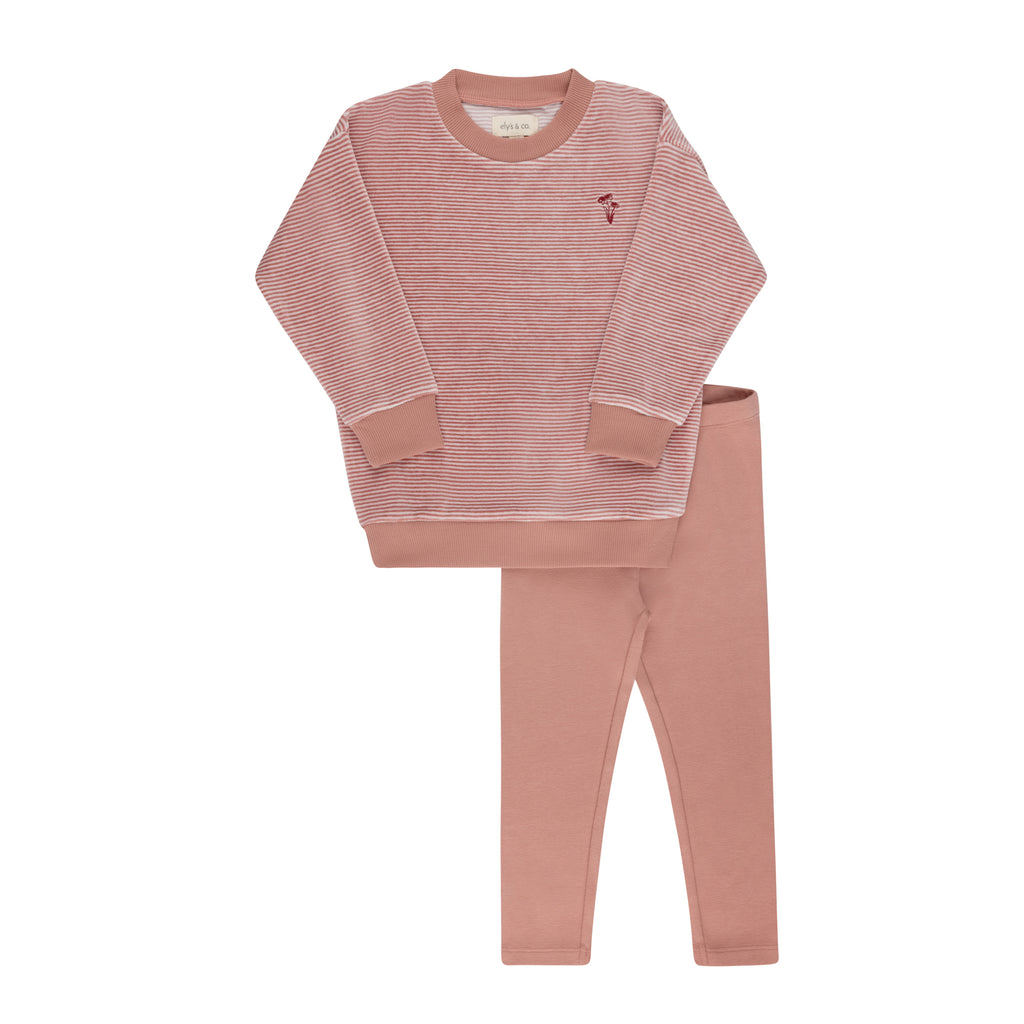 Baby Girl Lounge Set | Velour Stripe Collection | Dark Pink | Ely's & Co | Aw25