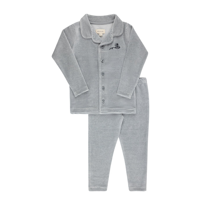 Baby Boy Pajama | Velour Stripe Collection | Light Blue | Ely's & Co | Aw25