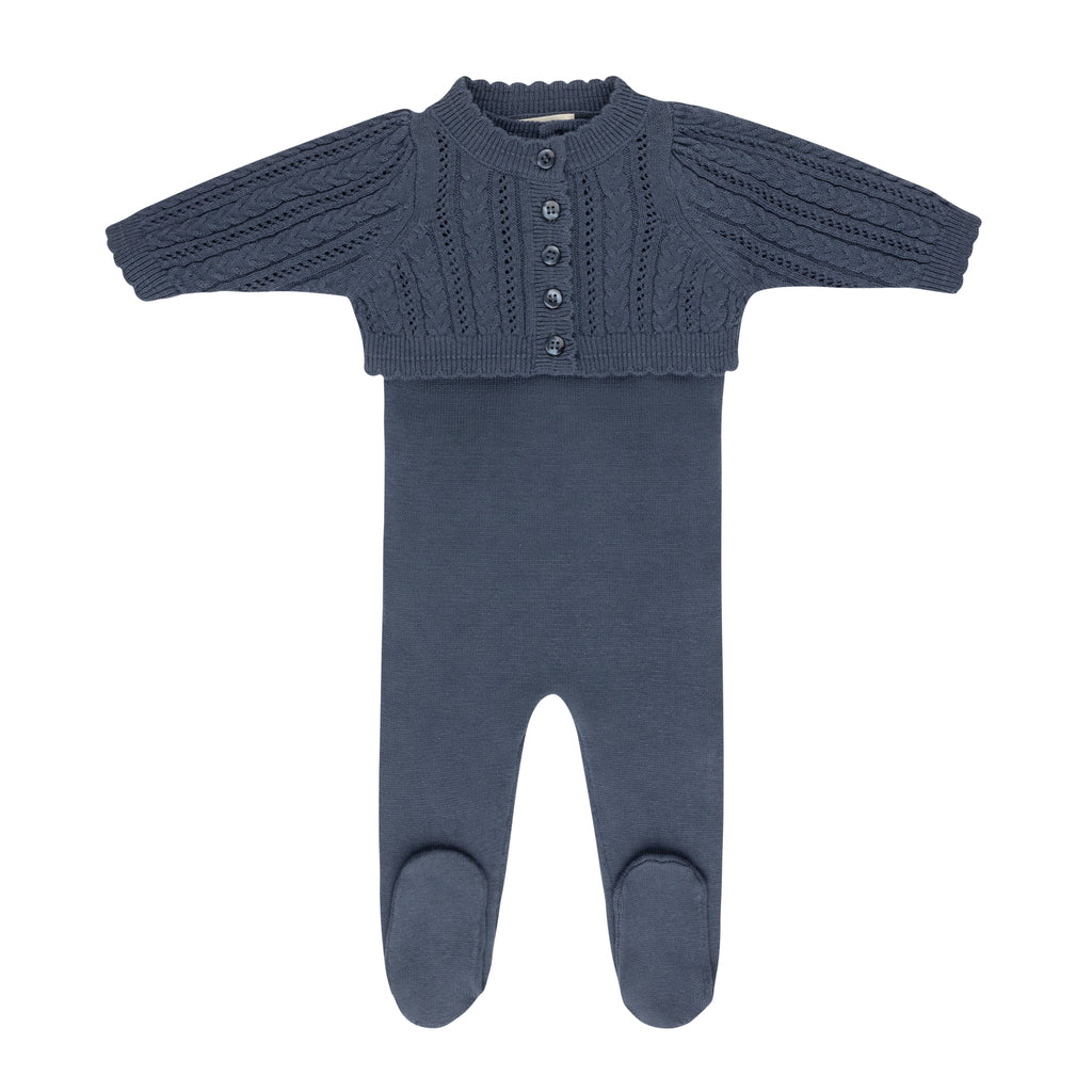Baby Boy Knit Footie Set | Cable Pointelle Knit Collection | Blue | Looms | AW25