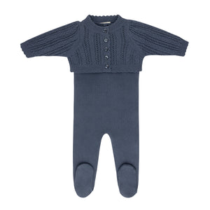 Baby Boy Knit Footie Set | Cable Pointelle Knit Collection | Blue | Looms | AW25
