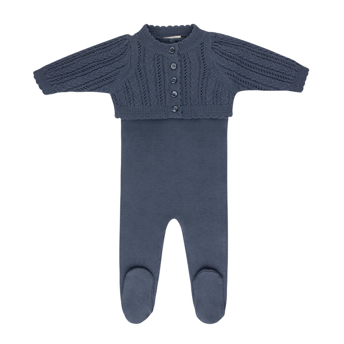 Baby Boy Knit Footie Set | Cable Pointelle Knit Collection | Blue | Looms | AW25