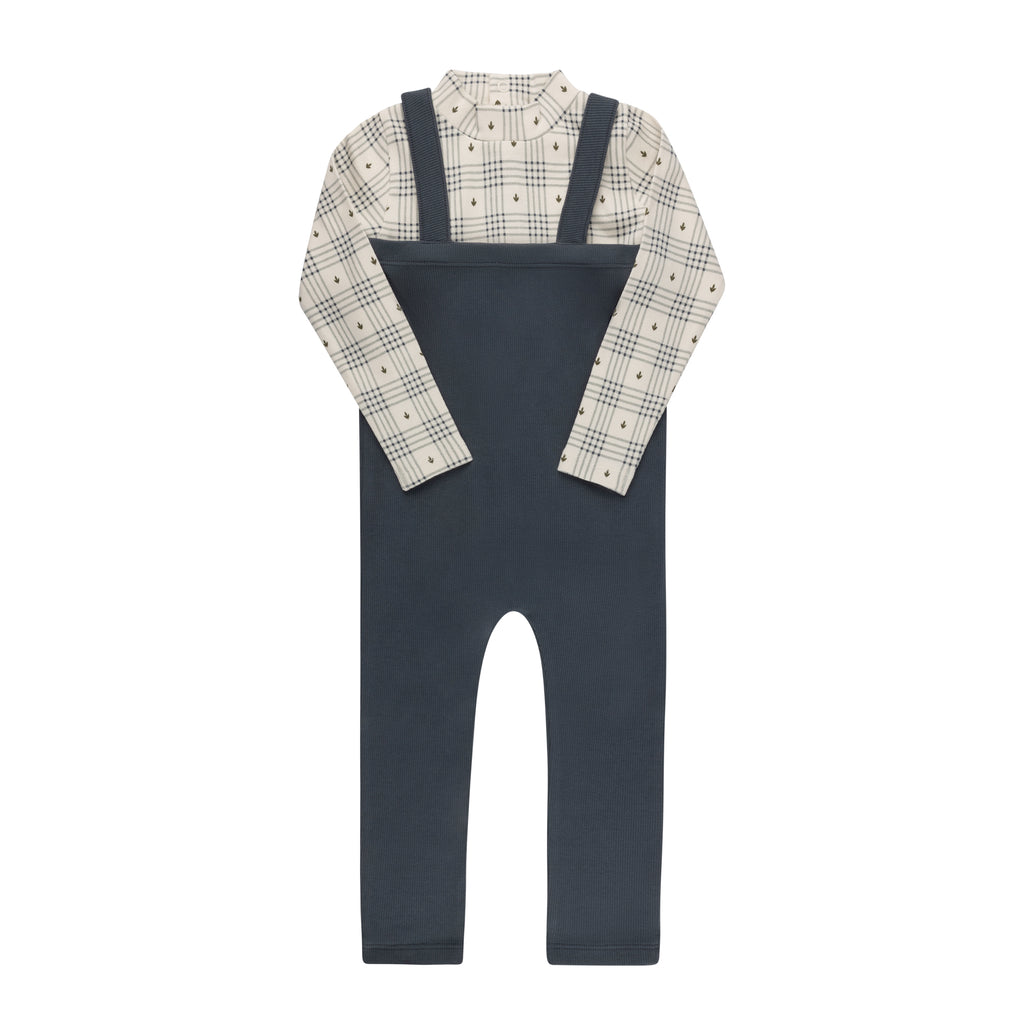 Baby Boy Bodysuit + Overall | Floral Plaid Collection | Ivory/Blue | Ely's & Co | Aw25