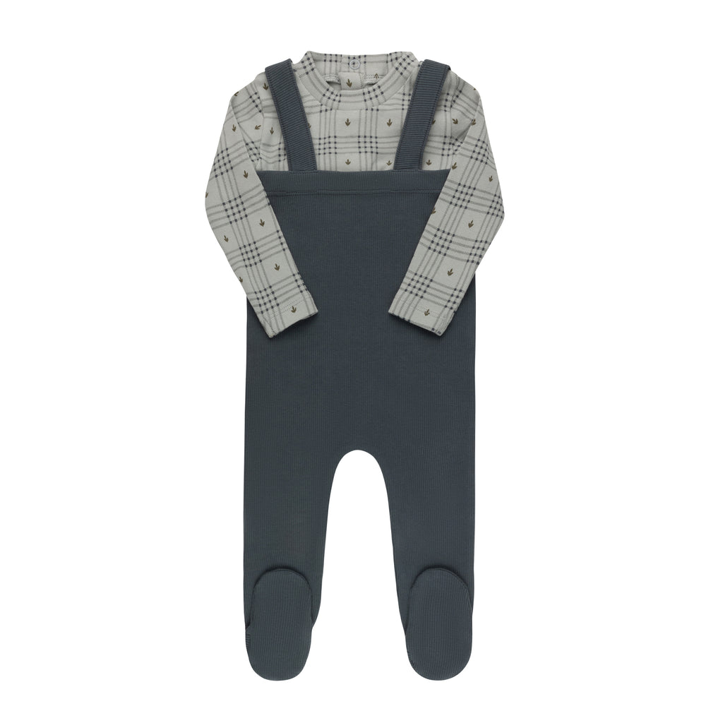 Baby Boy Bodysuit + Overall | Floral Plaid Collection | Blue | Ely's & Co | Aw25