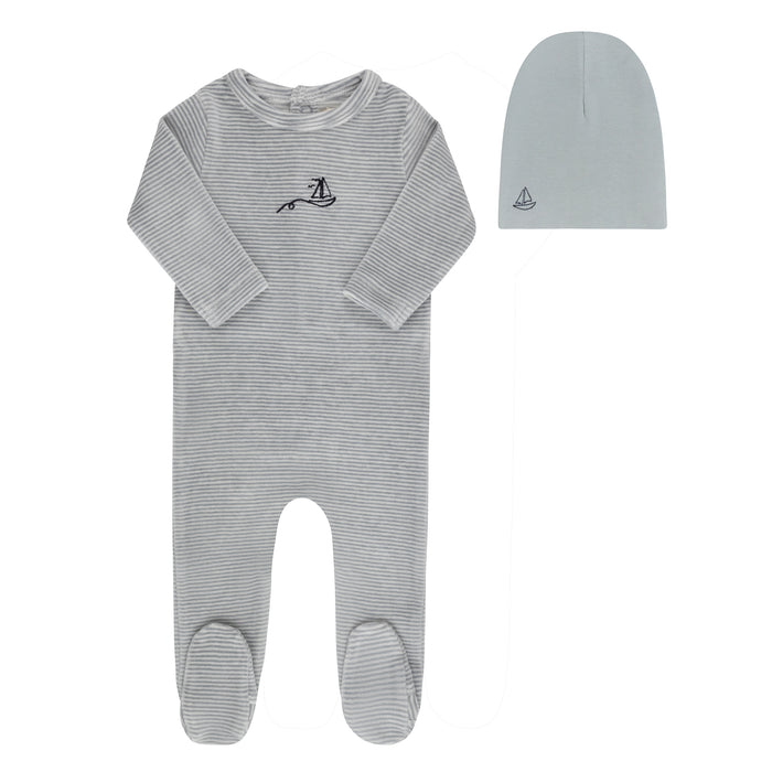 Baby Boy Footie Set | Velour Stripe Collection | Light Blue | Ely's & Co | Aw25