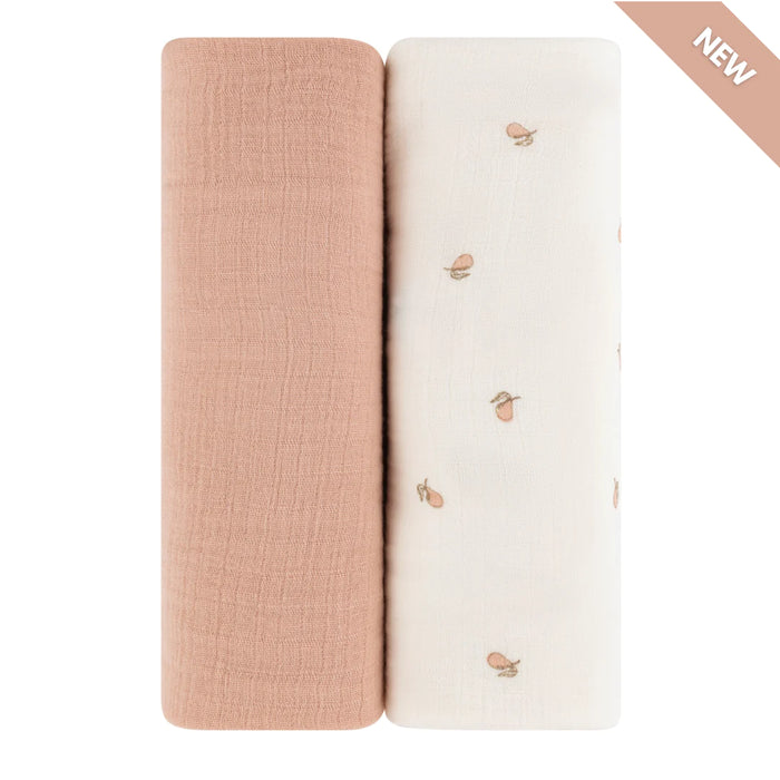 Cotton Muslin Swaddle 2 Pak |Pink Pear + Solid Pink  | Ely's & Co