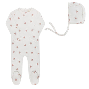 Baby Girl Footie Set | Velour Leaf Pattern | Ivory | Ely's & Co | Aw25
