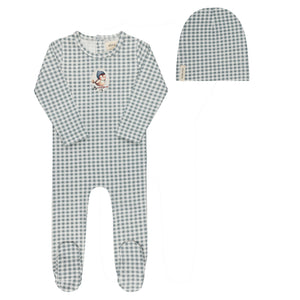 Baby Boy Footie + Hat | Jersey Cotton Owl Gingham Collection | Blue | Ely's & Co | SS26